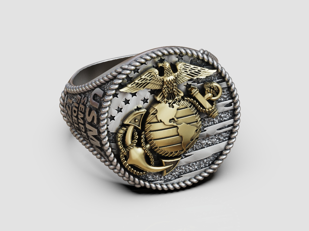 USMC EGA Emblem Signet Ring with Rope Twist Border — view 4