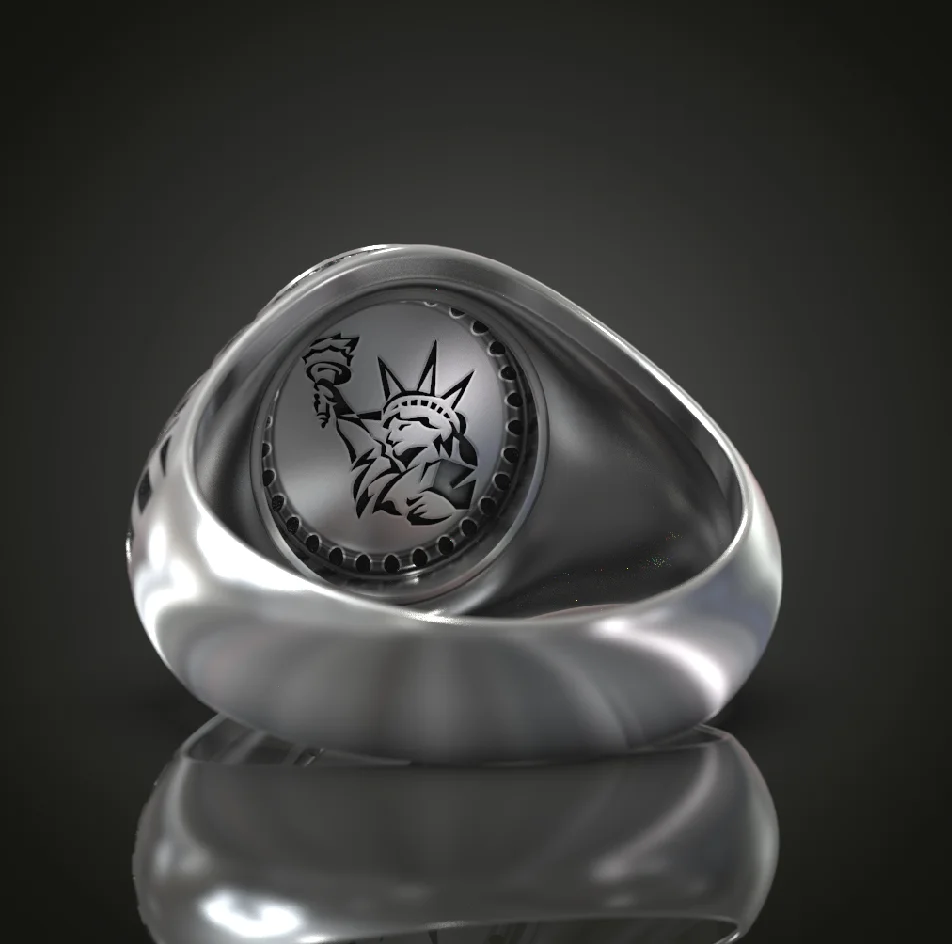 Patriotic Eagle Diamond Signet Ring — view 3