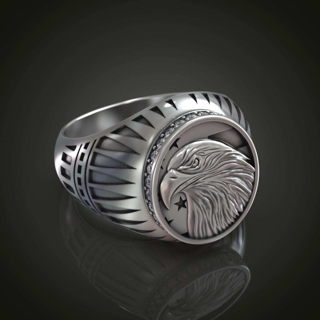 Patriotic Eagle Diamond Signet Ring — view 4