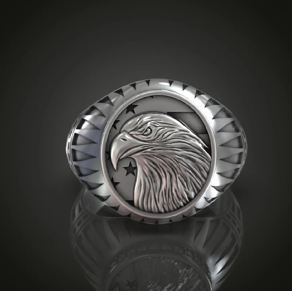 Patriotic Eagle Diamond Signet Ring