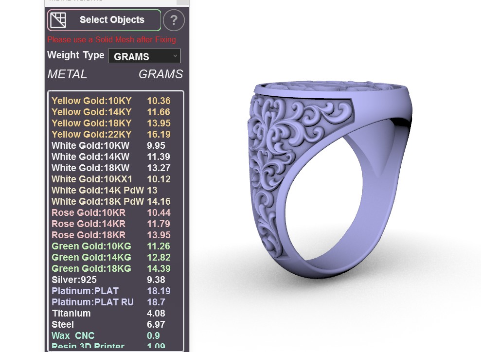 Ornate Baroque Scrollwork Letter W Signet Ring — view 6