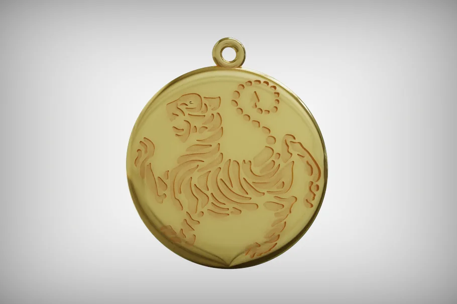 Engraved Shotokan Tiger Medallion Pendant — view 3