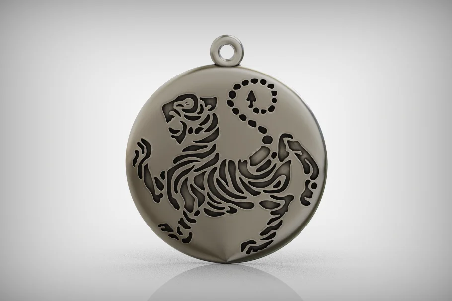 Engraved Shotokan Tiger Medallion Pendant — view 2