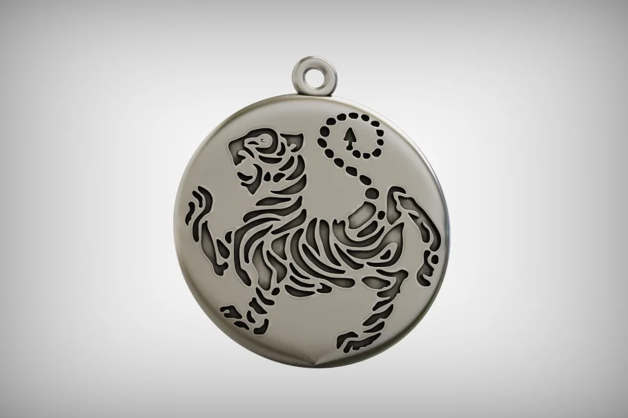 Engraved Shotokan Tiger Medallion Pendant