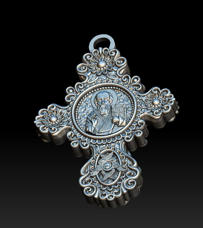 Ornate Orthodox Cross Pendant with Saint Nicholas Relief — view 7