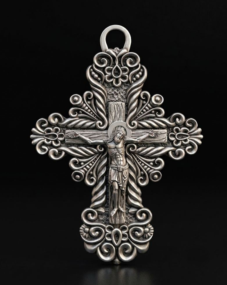 Ornate Orthodox Cross Pendant with Saint Nicholas Relief