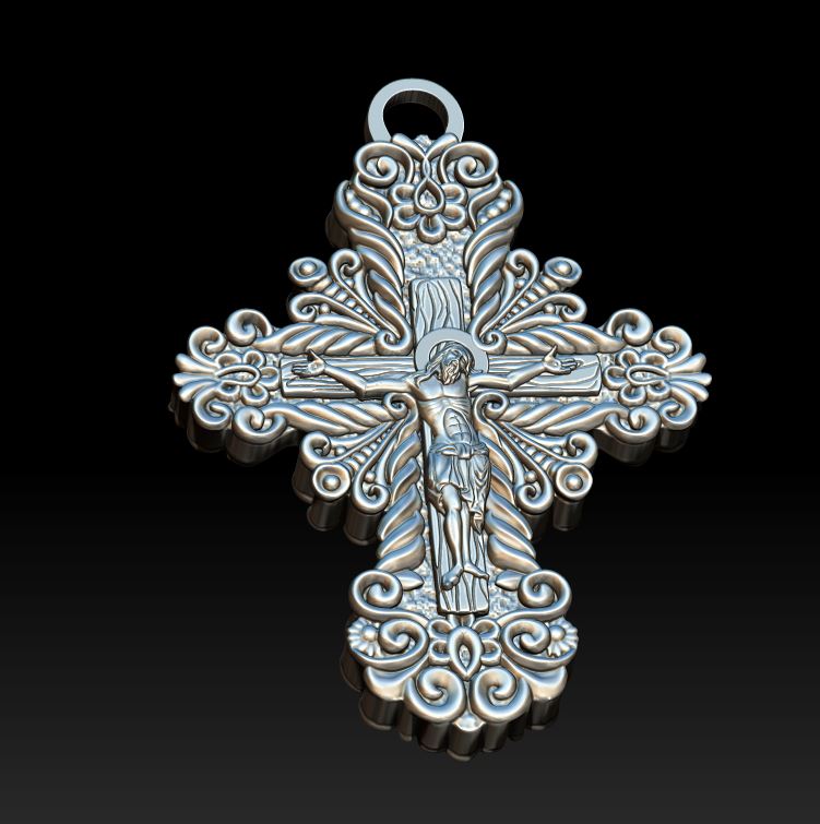 Ornate Orthodox Cross Pendant with Saint Nicholas Relief — view 4