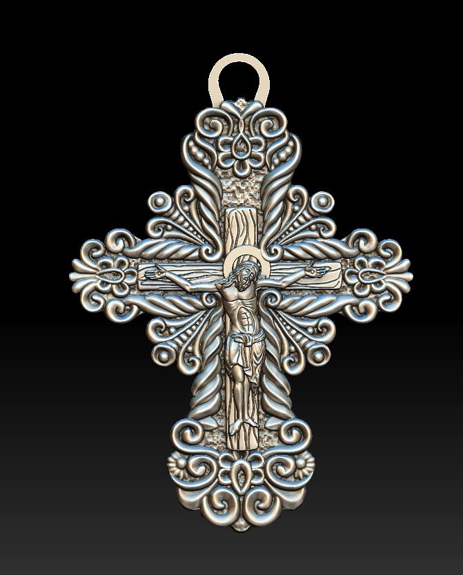 Ornate Orthodox Cross Pendant with Saint Nicholas Relief — view 5