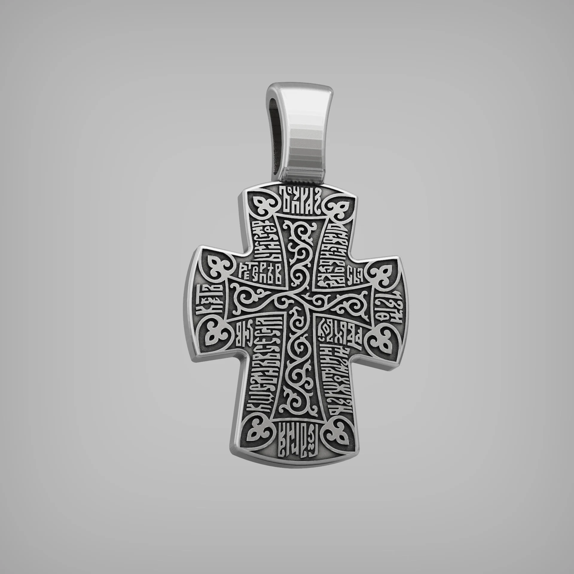 Detailed Orthodox Crucifixion Cross Pendant with Scrollwork — view 3