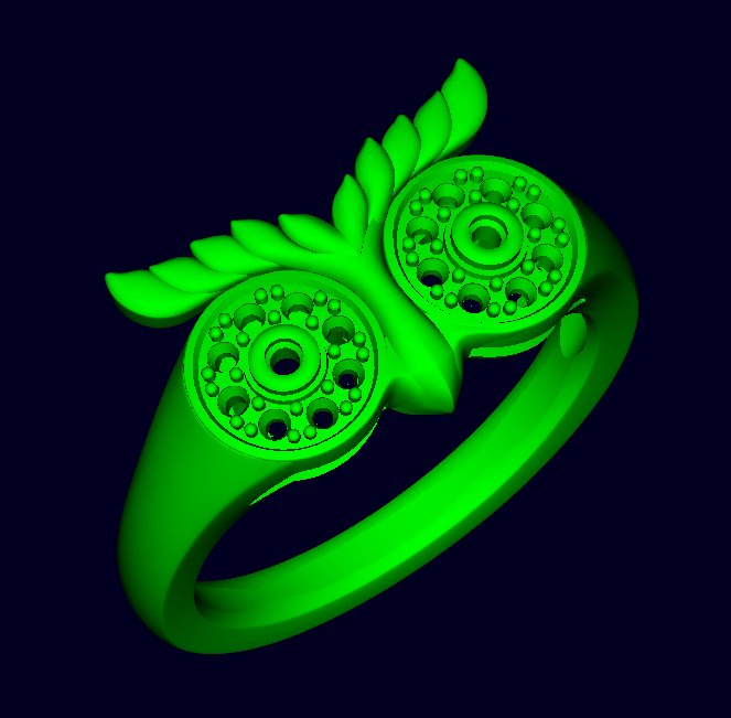 Owl Head Ring with Gemstone Eyes