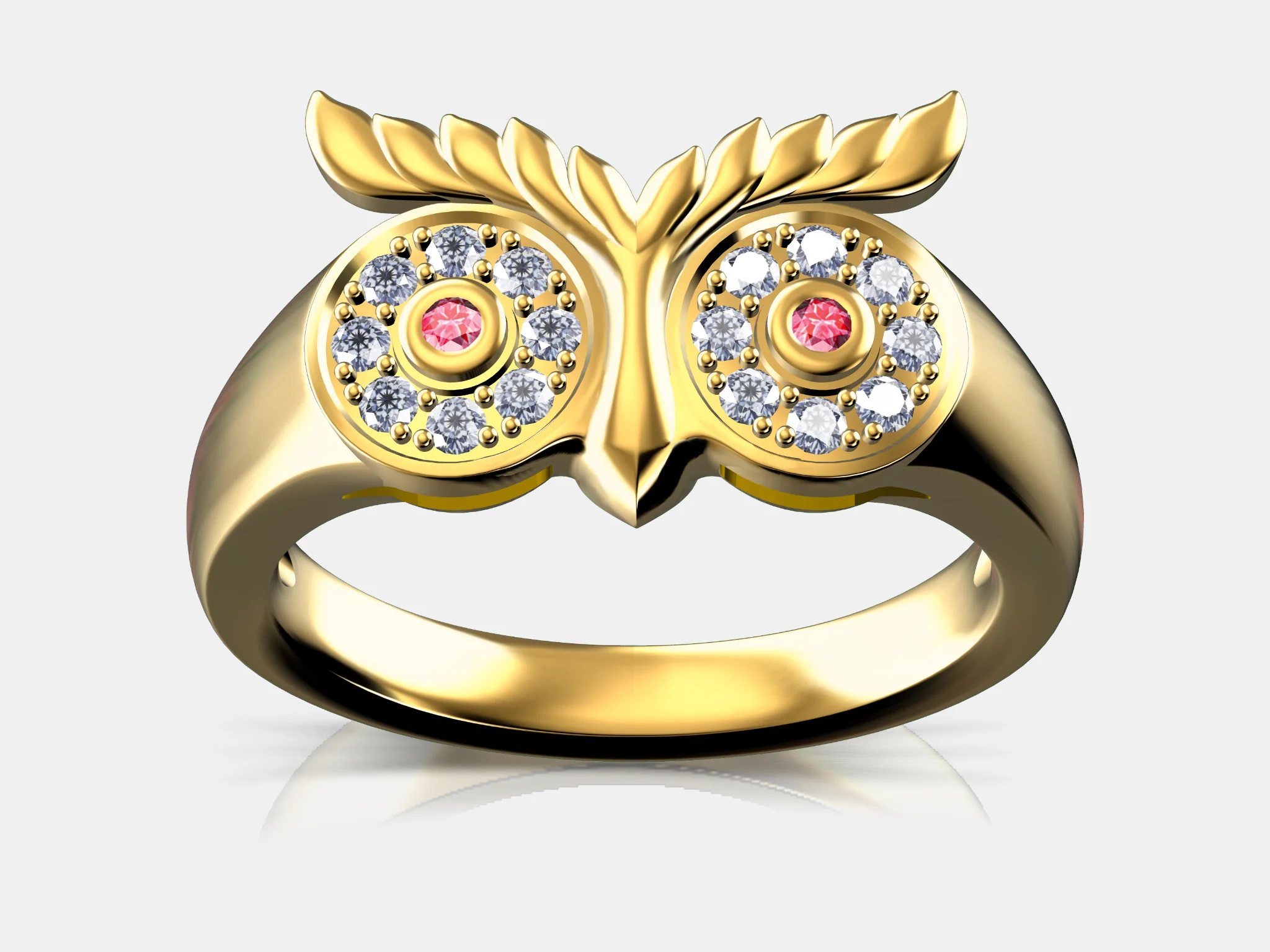 Owl Head Ring with Gemstone Eyes — view 4