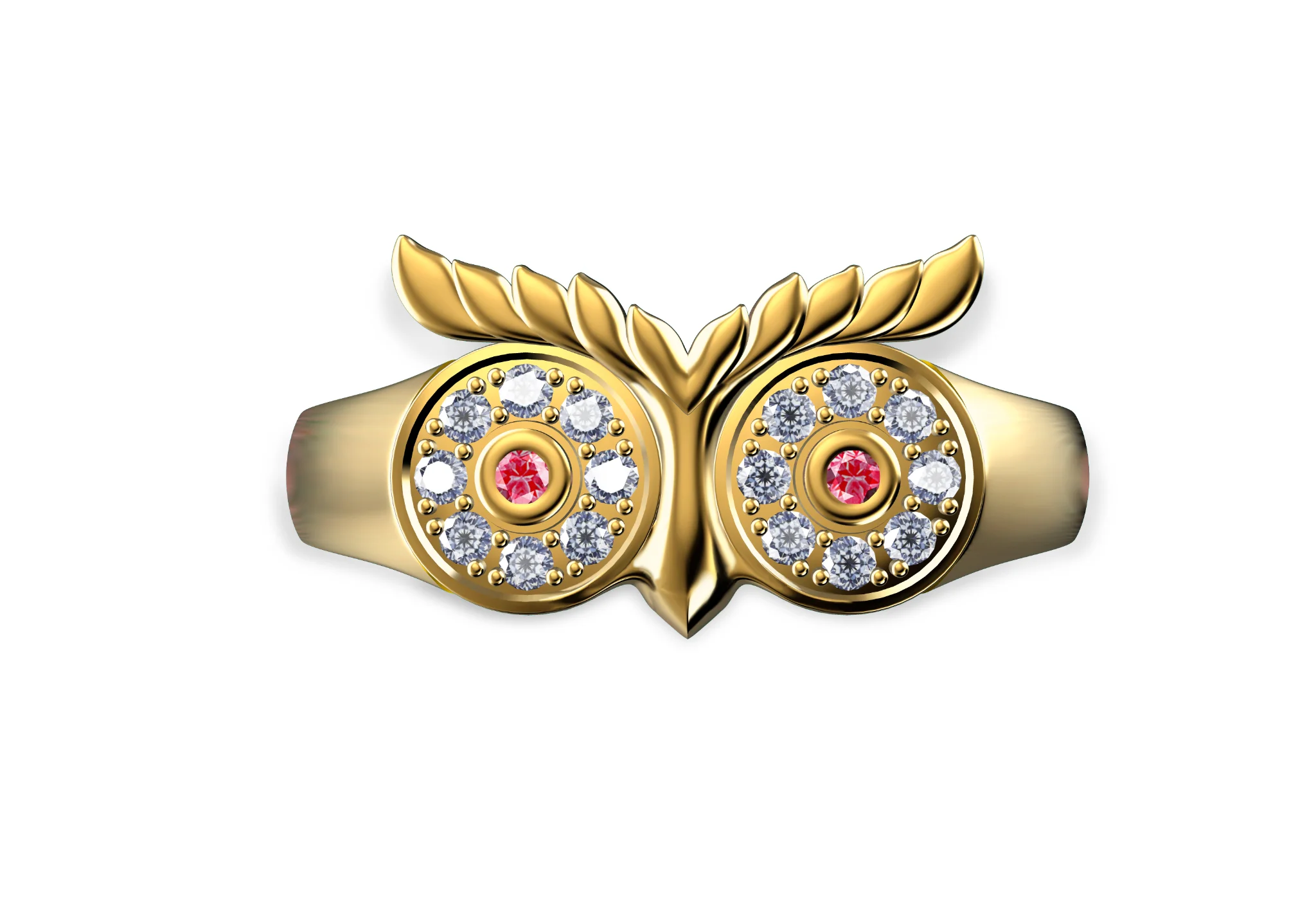 Owl Head Ring with Gemstone Eyes — view 3
