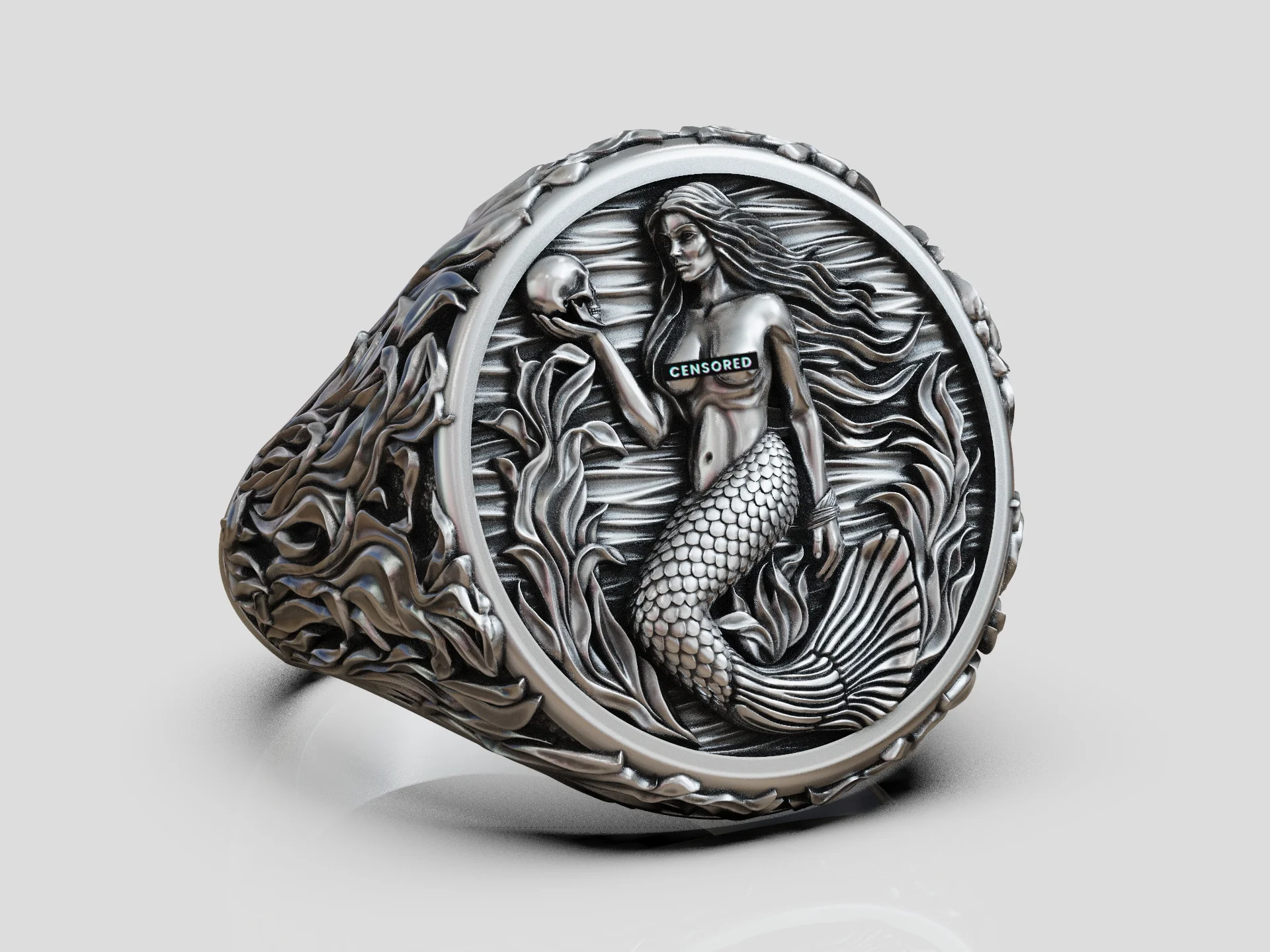 Siren Skull and Seaweed Signet Ring — view 3