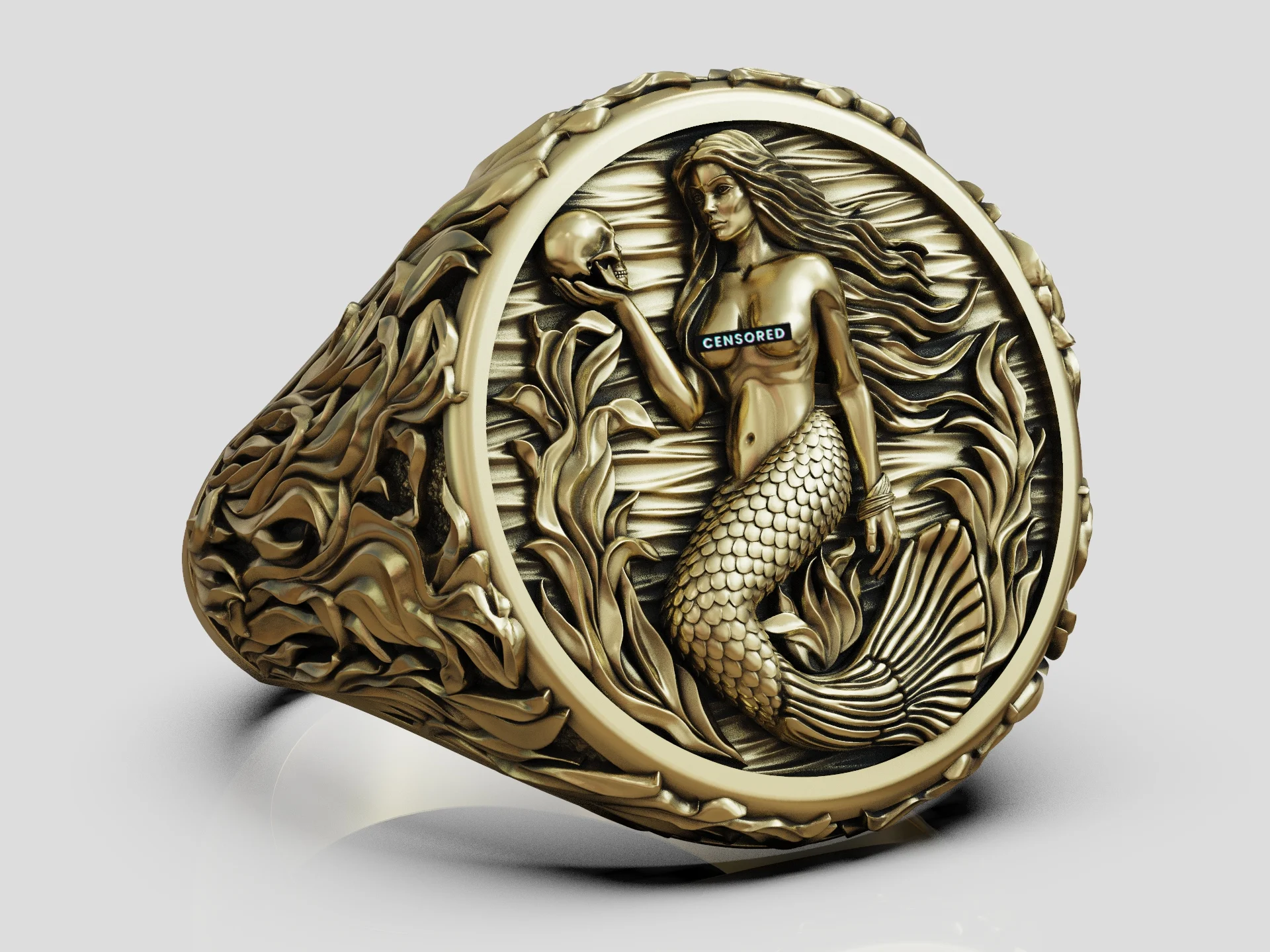 Siren Skull and Seaweed Signet Ring — view 7