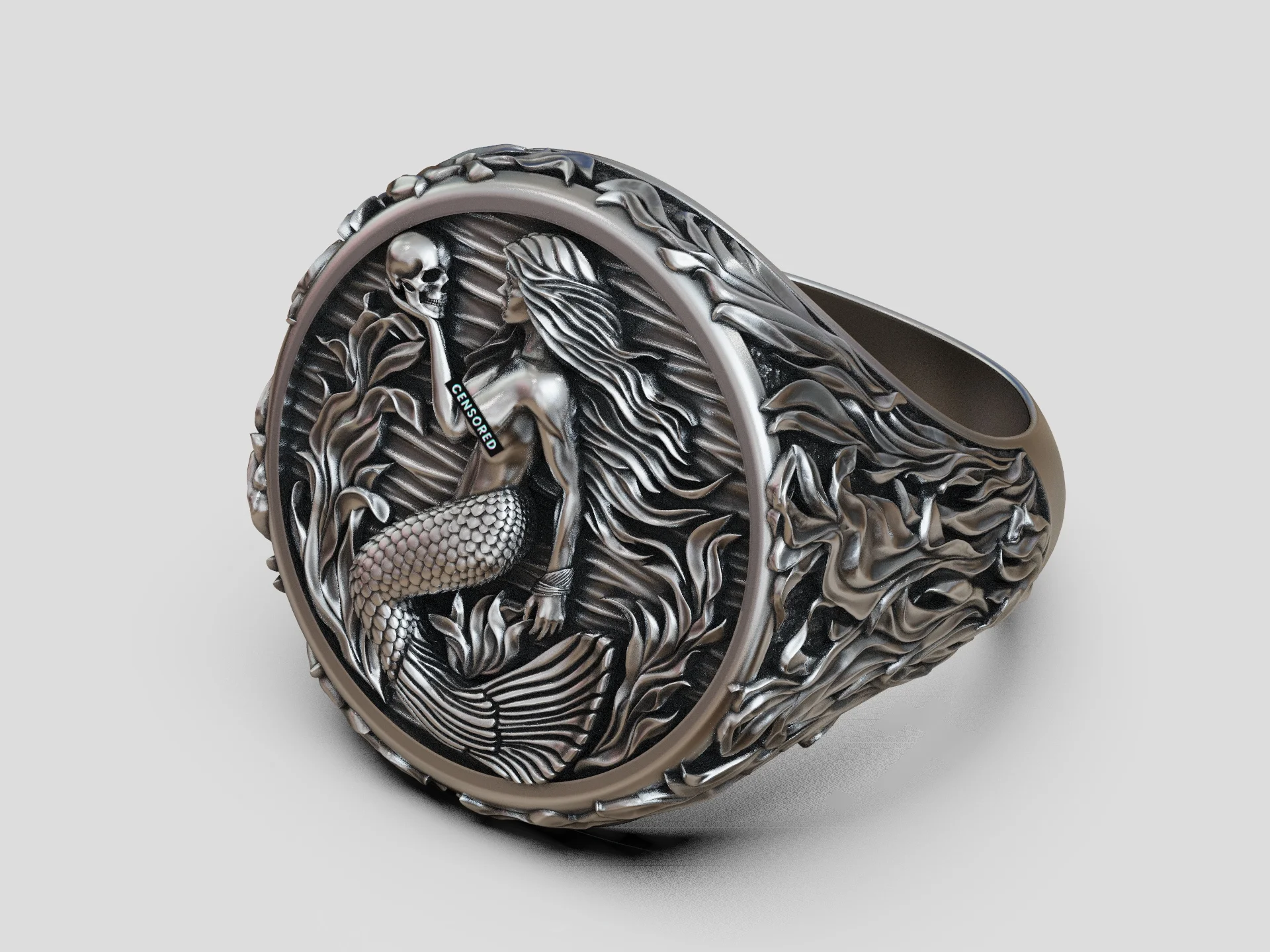 Siren Skull and Seaweed Signet Ring — view 8
