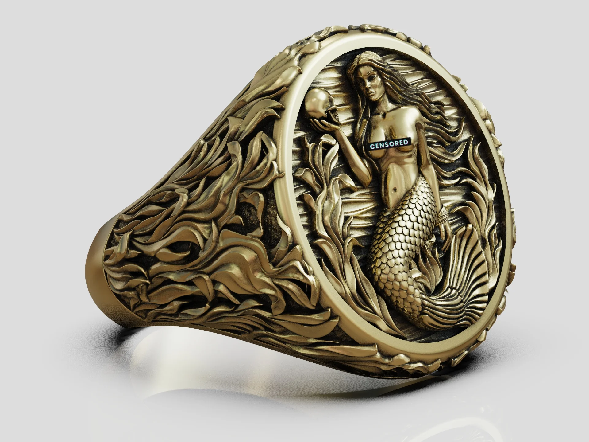 Siren Skull and Seaweed Signet Ring — view 6