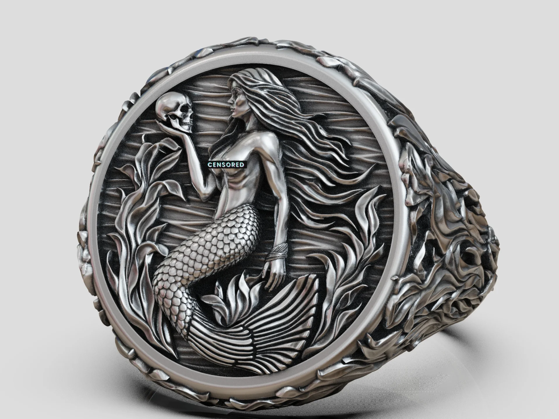 Siren Skull and Seaweed Signet Ring — view 5