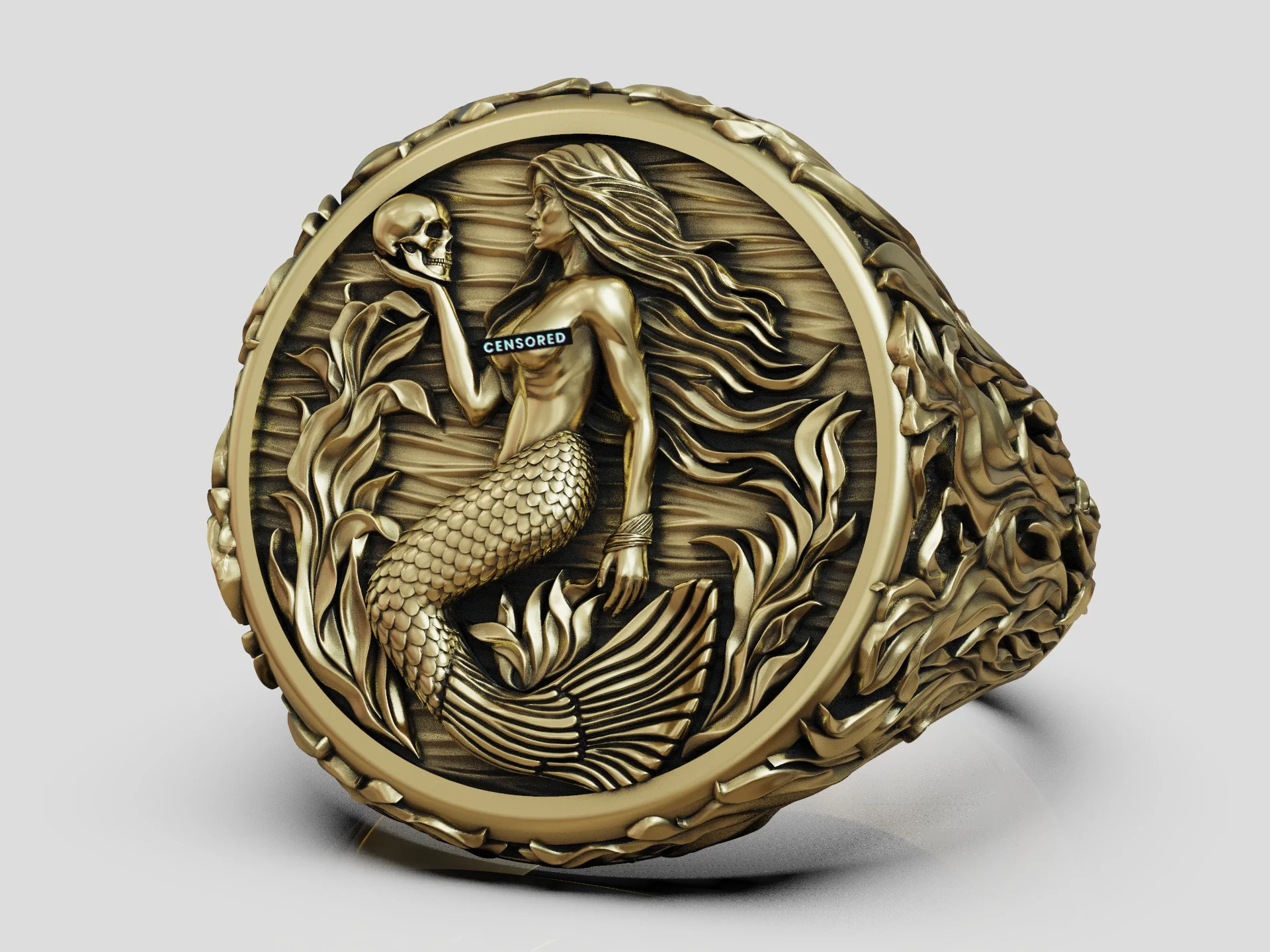 Siren Skull and Seaweed Signet Ring — view 4