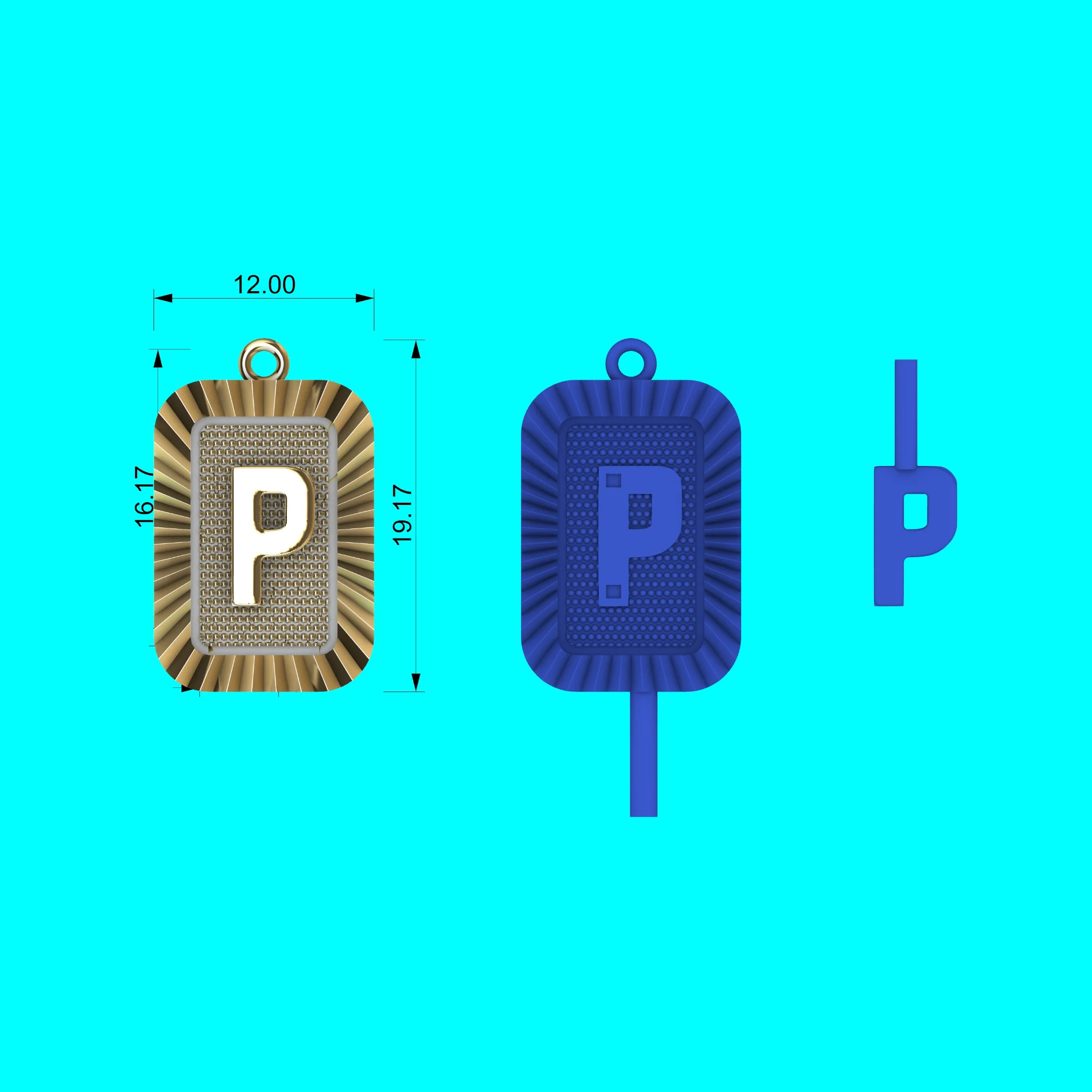 Buy P Letter Pendant CAD Model Gold Initial Necklace Jewelry — view 2