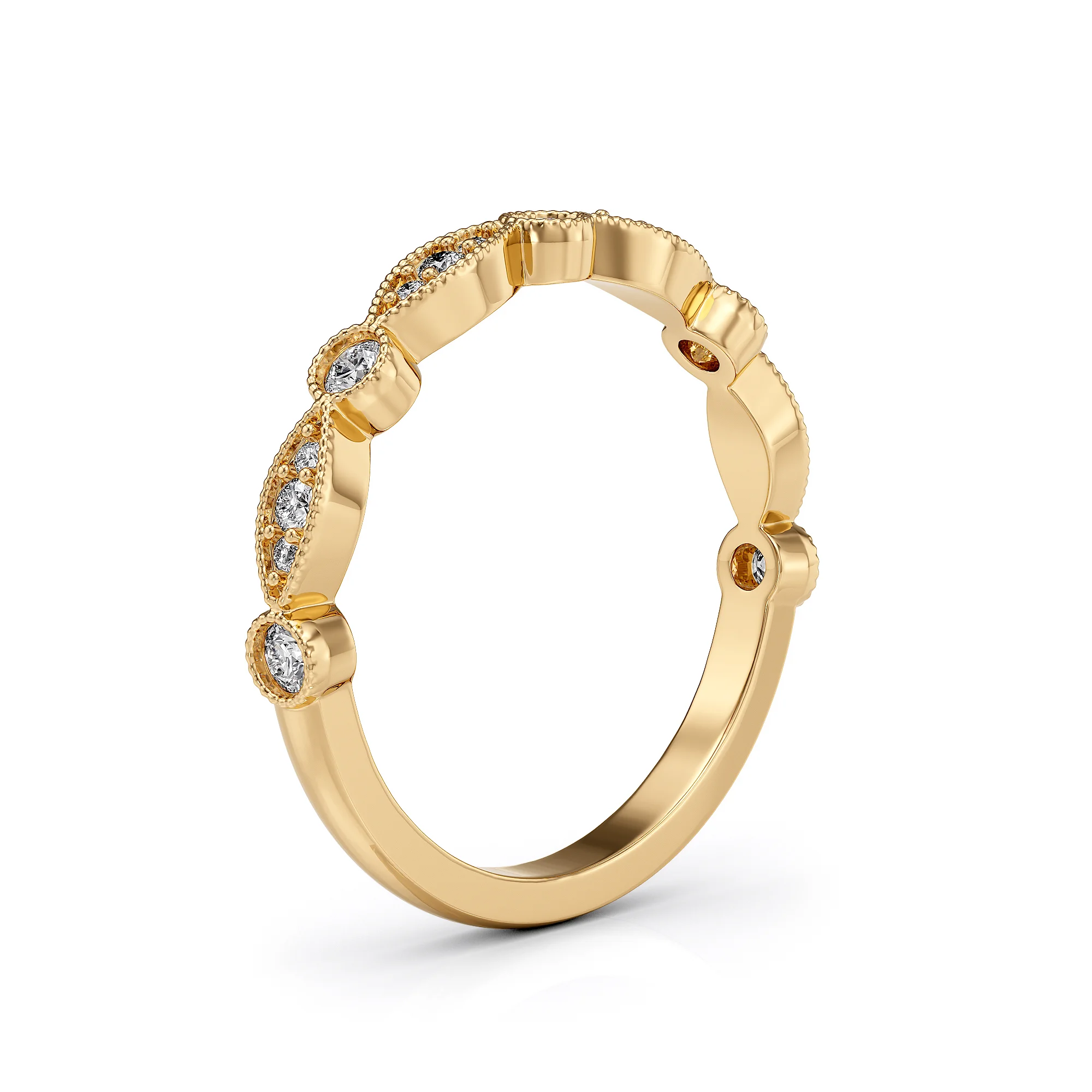 Floral Diamond Wedding Ring Band — view 7