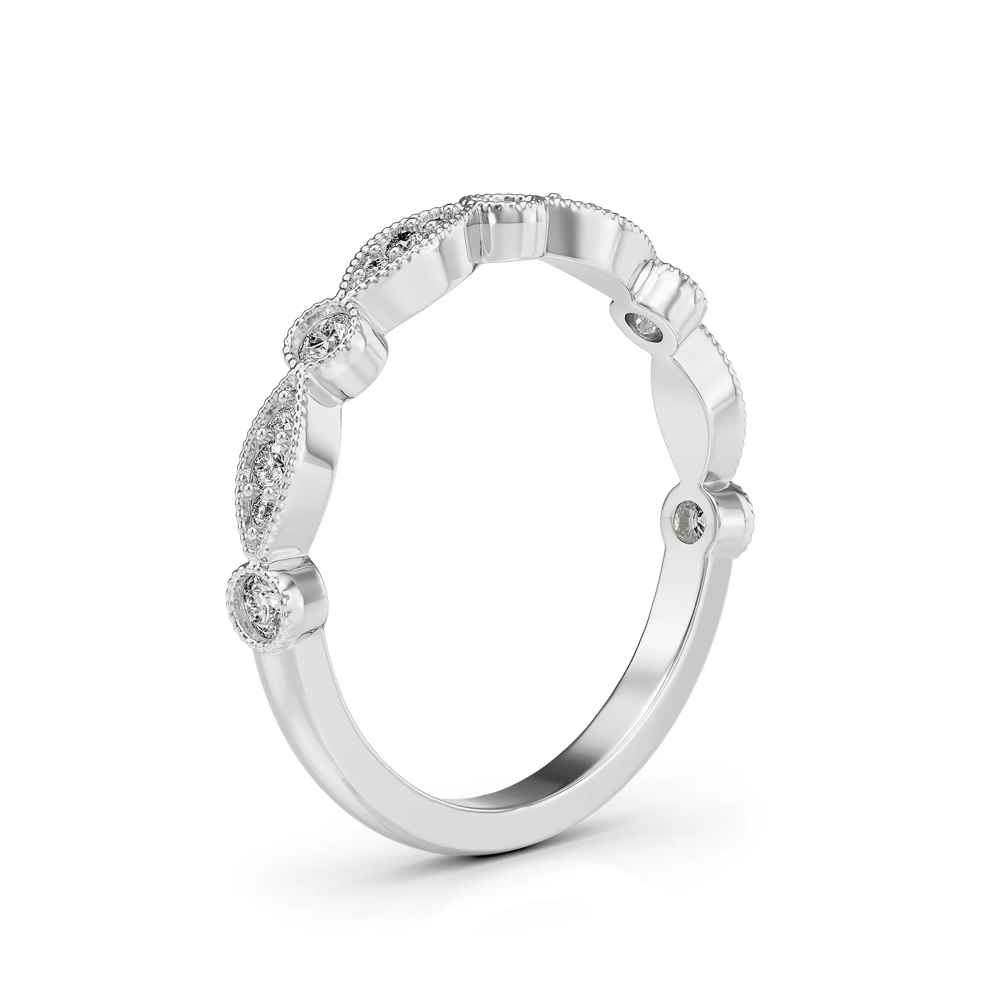 Floral Diamond Wedding Ring Band — view 6
