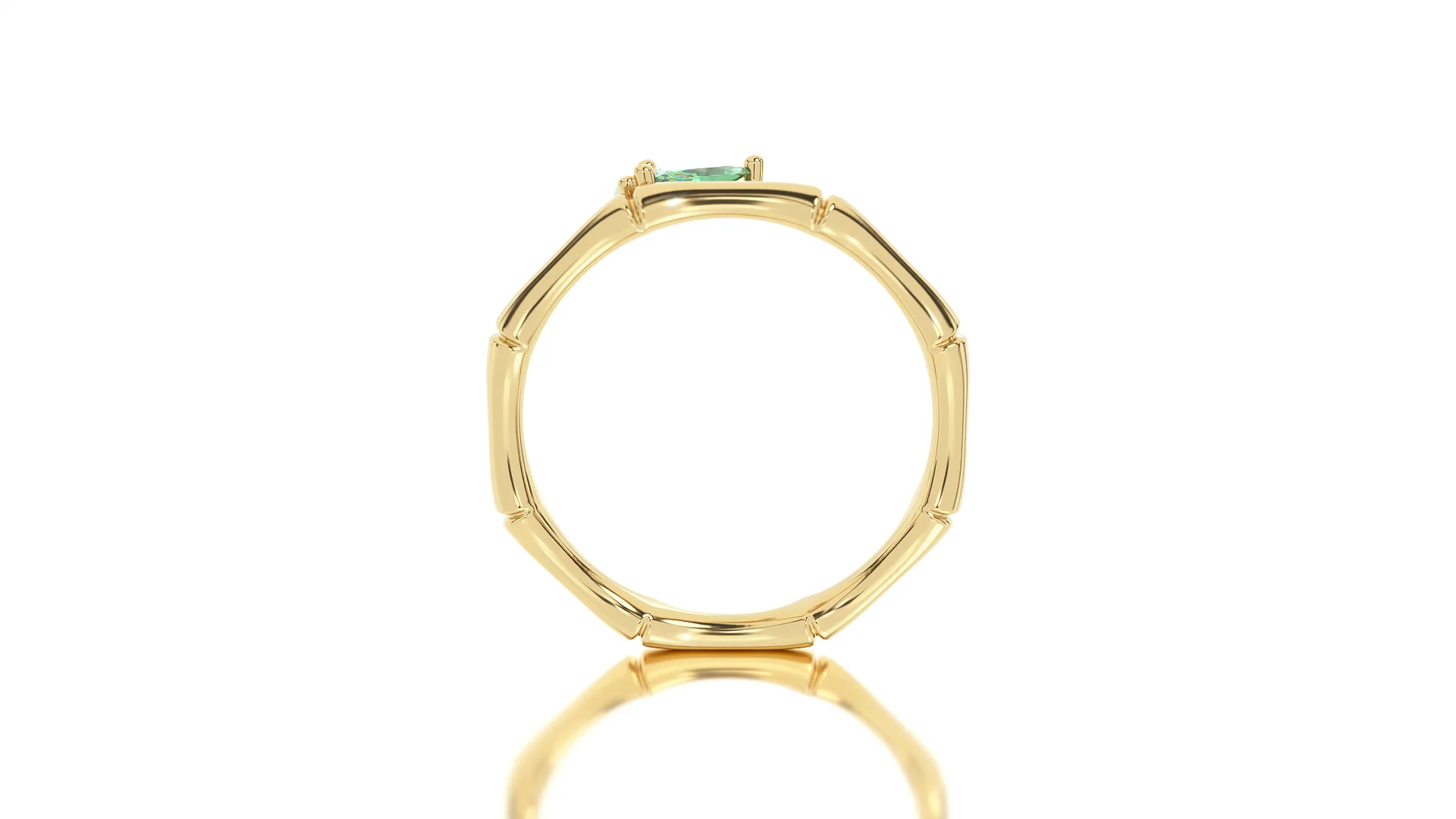 ring bamboo style with emerald marquise leaves — view 6
