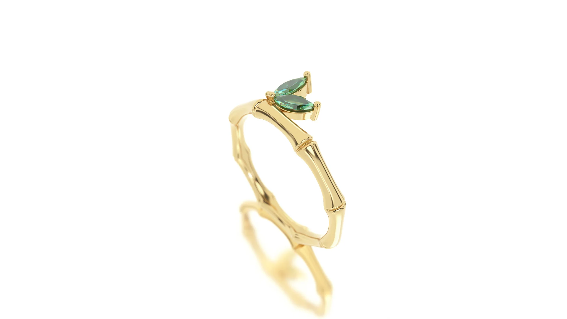 ring bamboo style with emerald marquise leaves — view 8
