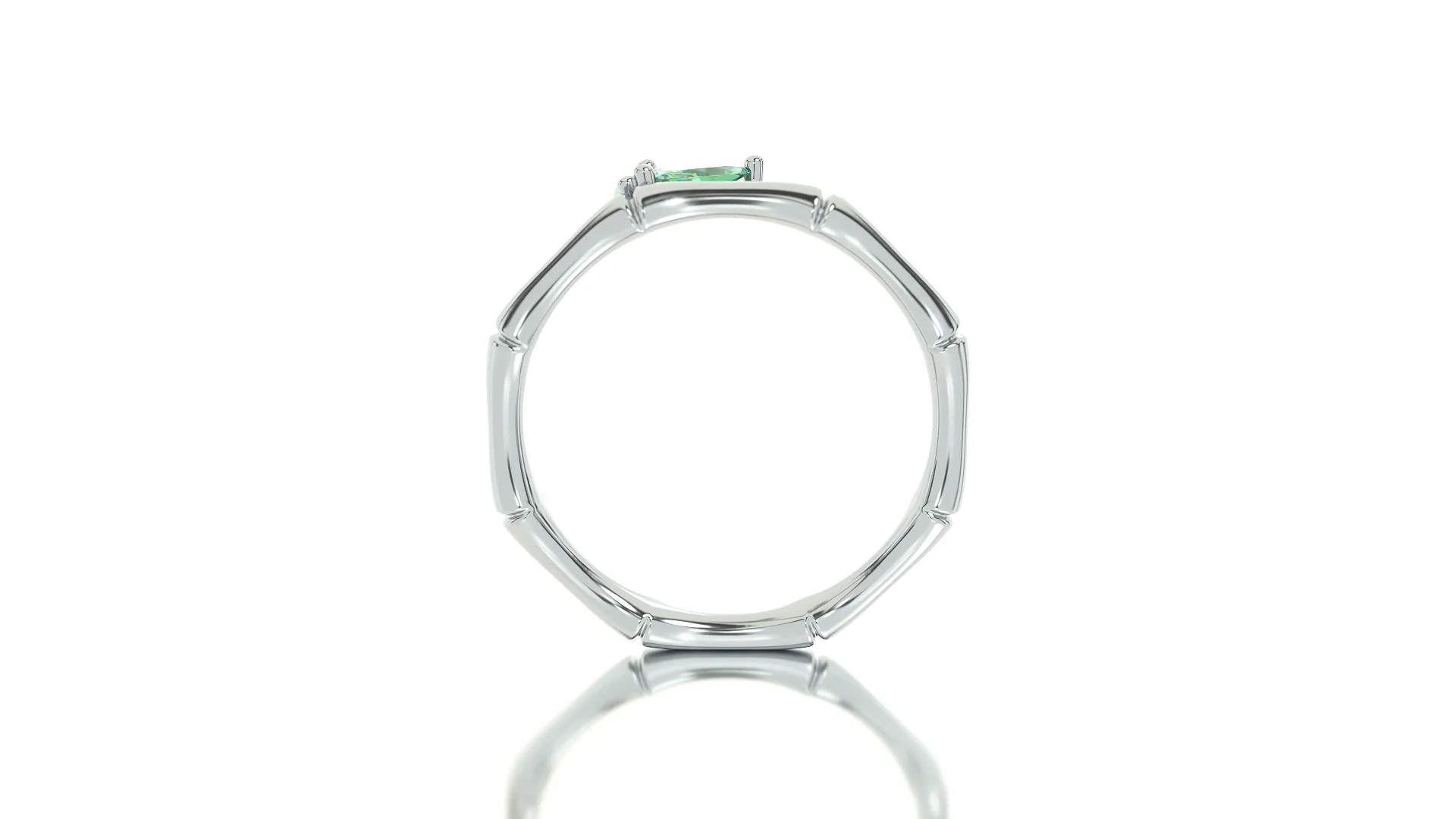 ring bamboo style with emerald marquise leaves — view 2