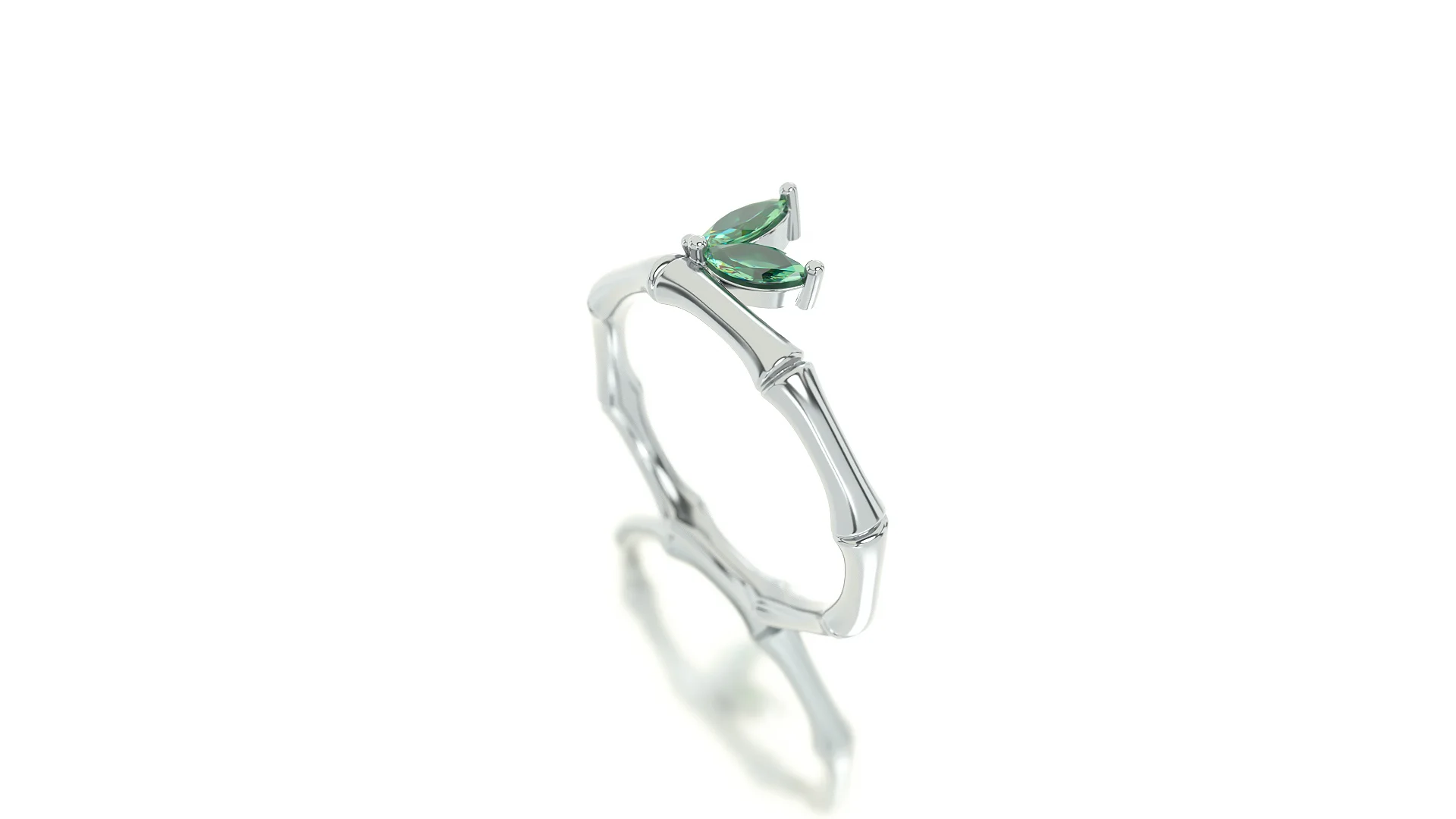 ring bamboo style with emerald marquise leaves