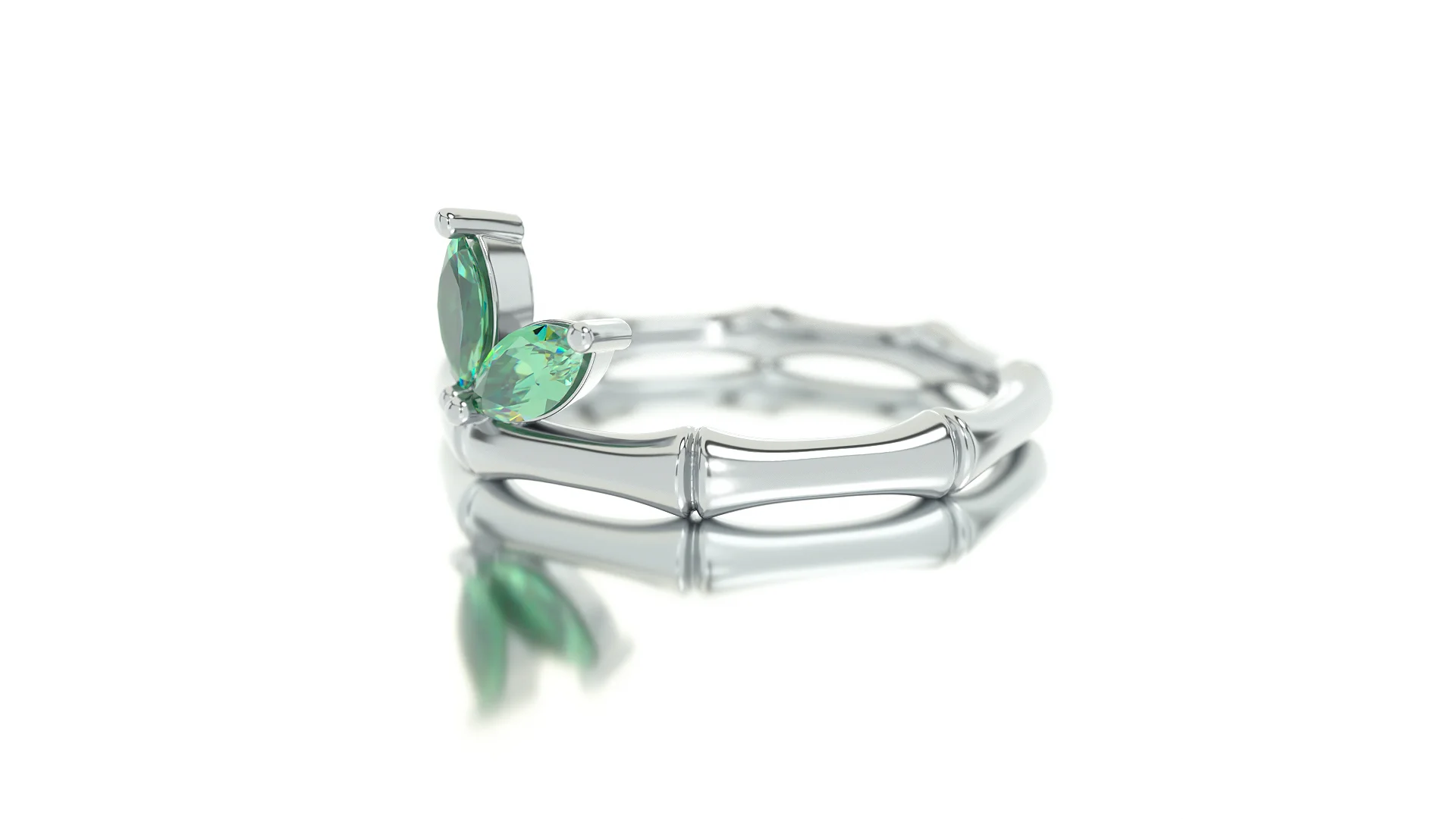 ring bamboo style with emerald marquise leaves — view 5