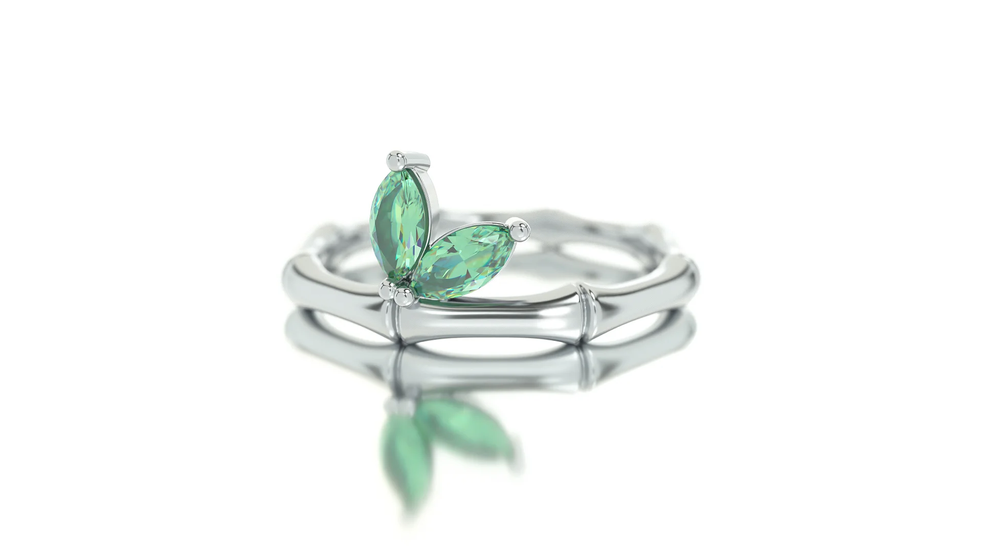 ring bamboo style with emerald marquise leaves — view 4