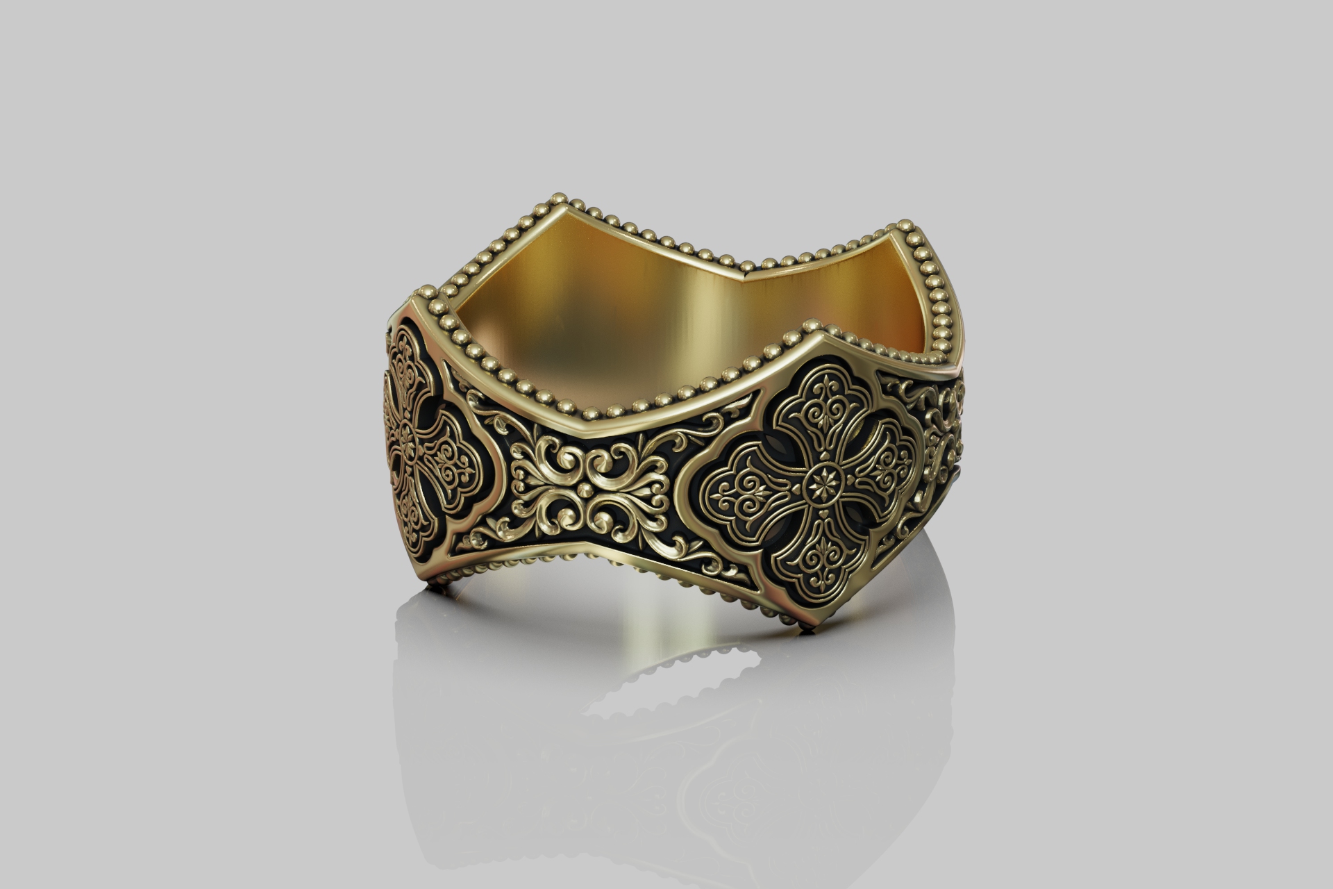 Ornate Byzantine Cross Wide Gothic Ring — view 8