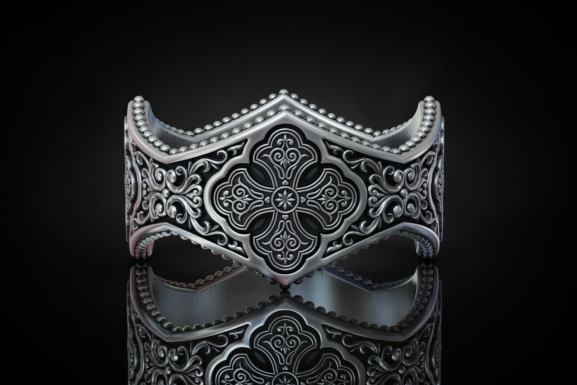 Ornate Byzantine Cross Wide Gothic Ring