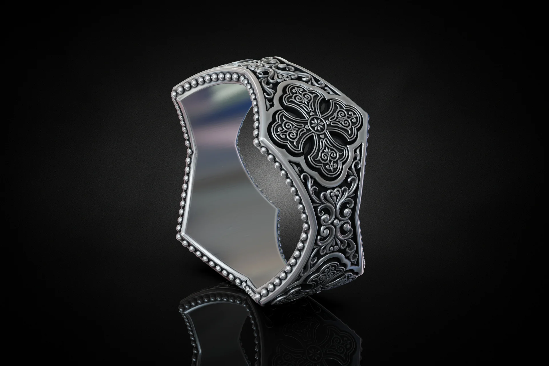 Ornate Byzantine Cross Wide Gothic Ring — view 5
