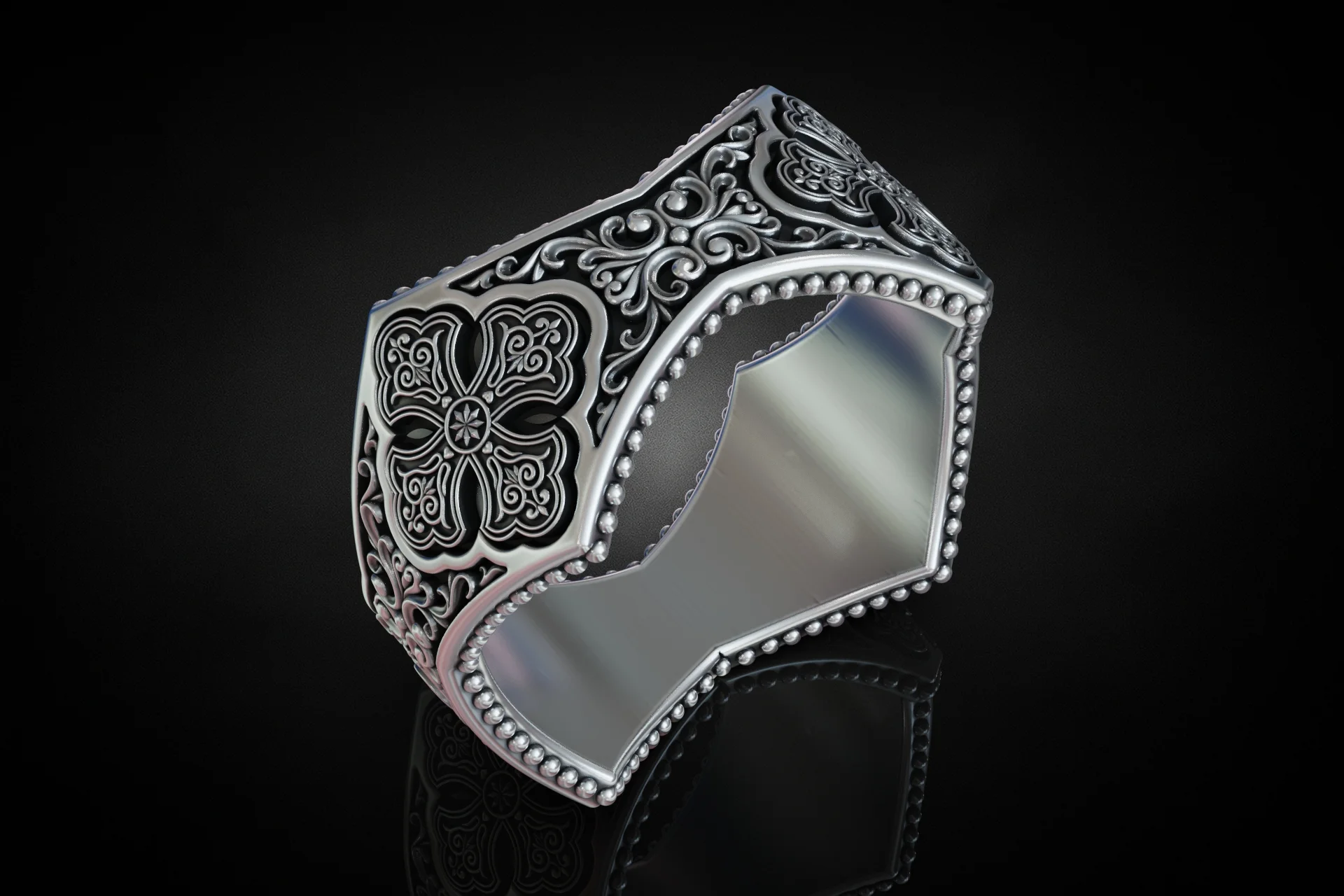 Ornate Byzantine Cross Wide Gothic Ring — view 4