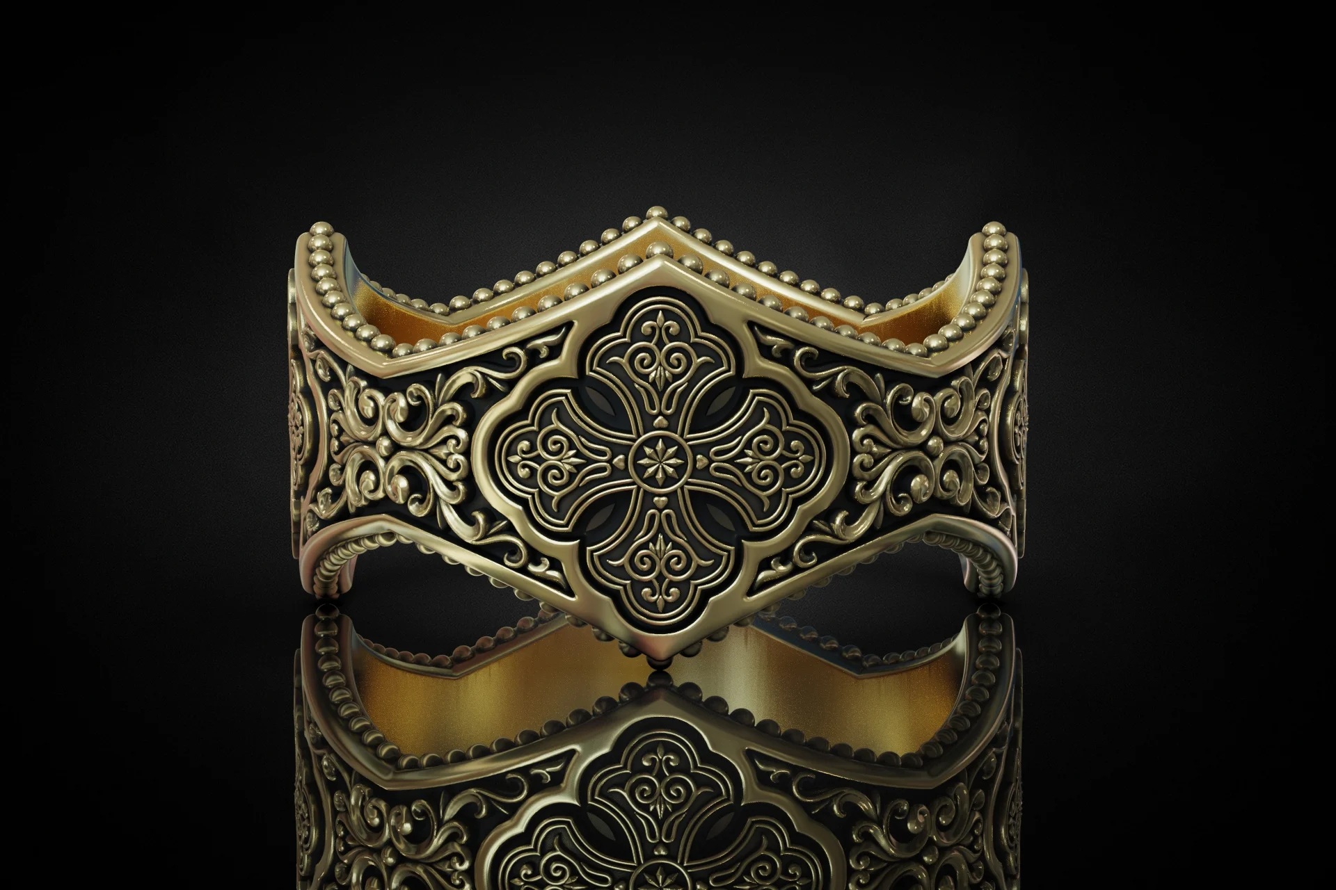 Ornate Byzantine Cross Wide Gothic Ring — view 6