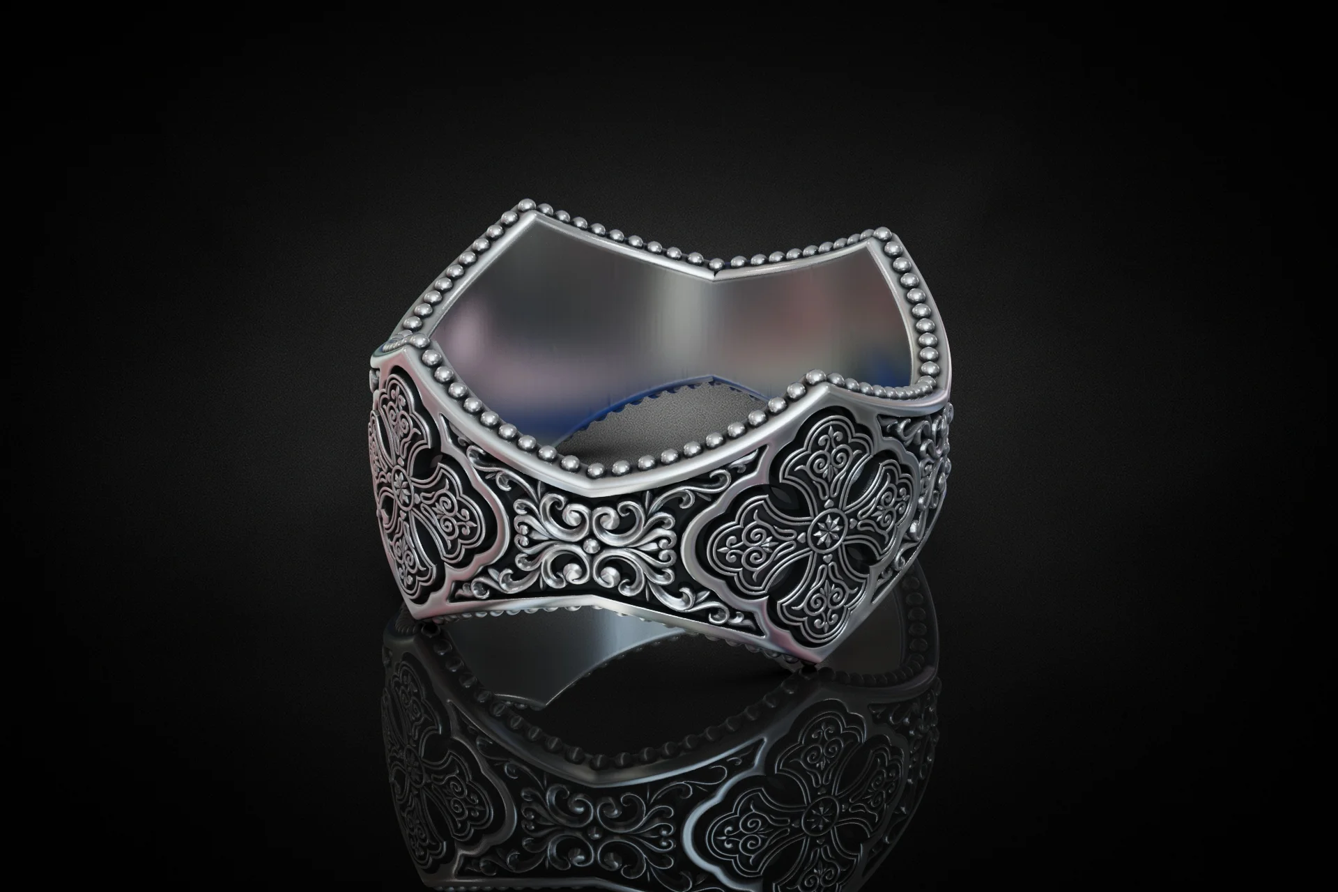Ornate Byzantine Cross Wide Gothic Ring — view 3