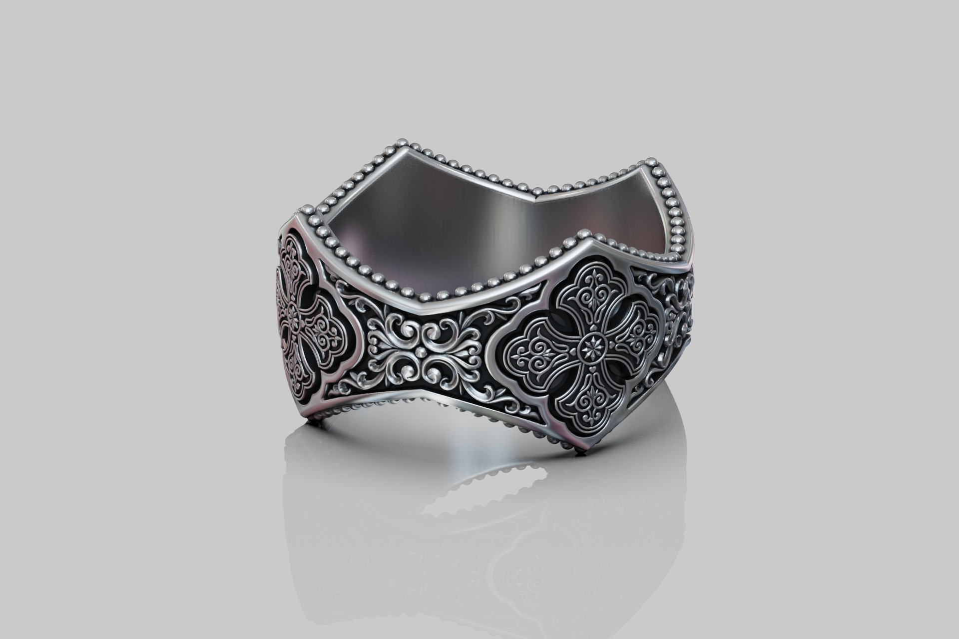 Ornate Byzantine Cross Wide Gothic Ring — view 7