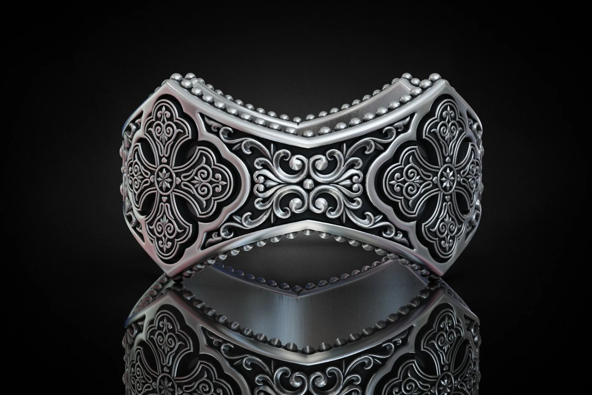 Ornate Byzantine Cross Wide Gothic Ring — view 2