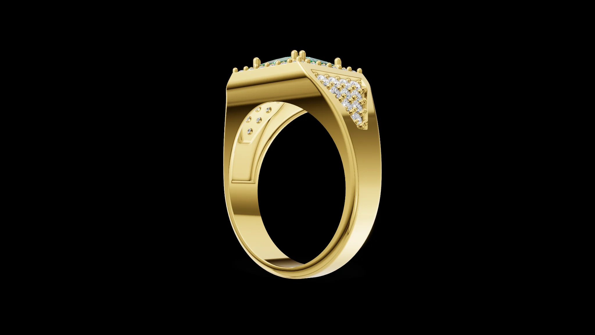 Square Halo Signet Ring | Princess Cut | 3D Printable Jewelry CAD Model STL — view 7