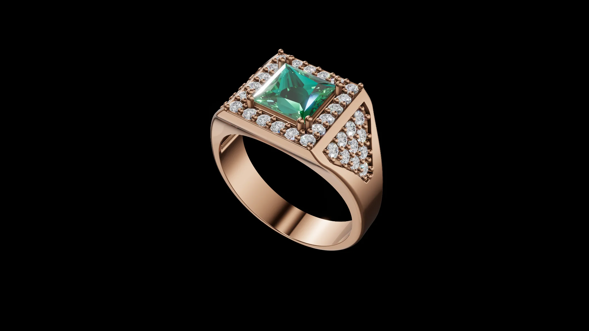 Square Halo Signet Ring | Princess Cut | 3D Printable Jewelry CAD Model STL — view 2