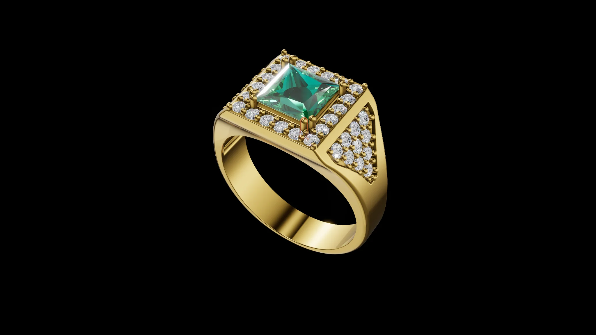 Square Halo Signet Ring | Princess Cut | 3D Printable Jewelry CAD Model STL