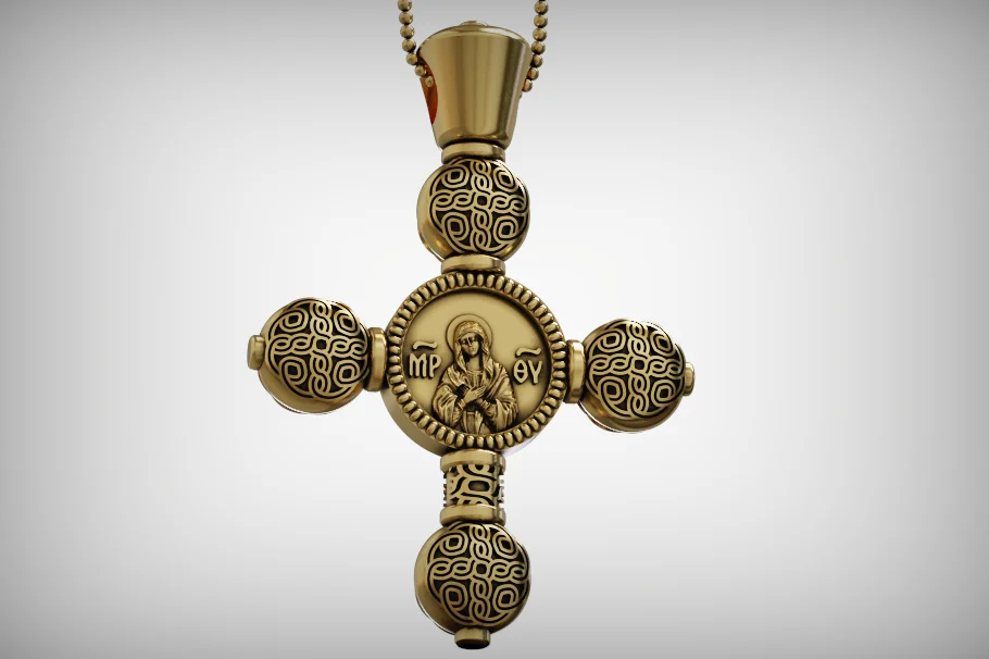 Spherical Bead Orthodox Cross Pendant with Knotwork — view 6