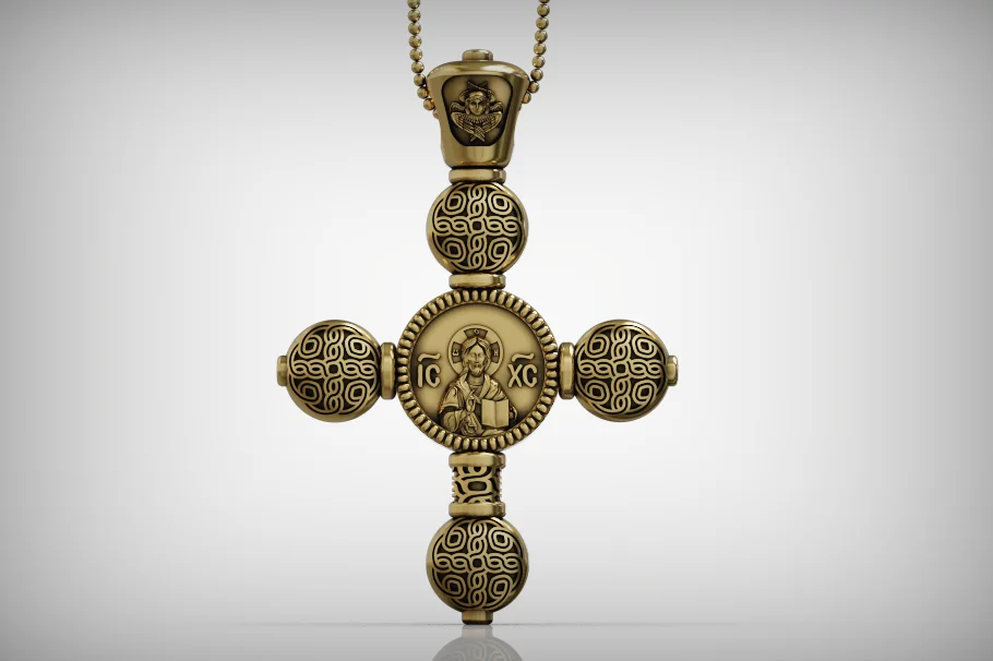 Spherical Bead Orthodox Cross Pendant with Knotwork — view 5