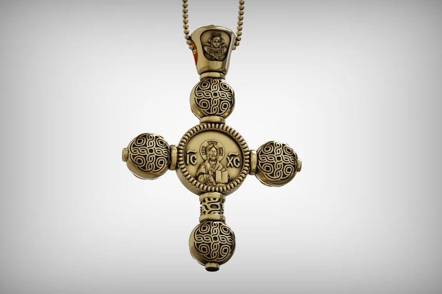 Spherical Bead Orthodox Cross Pendant with Knotwork — view 4