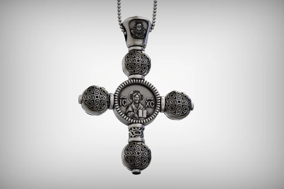 Spherical Bead Orthodox Cross Pendant with Knotwork — view 3