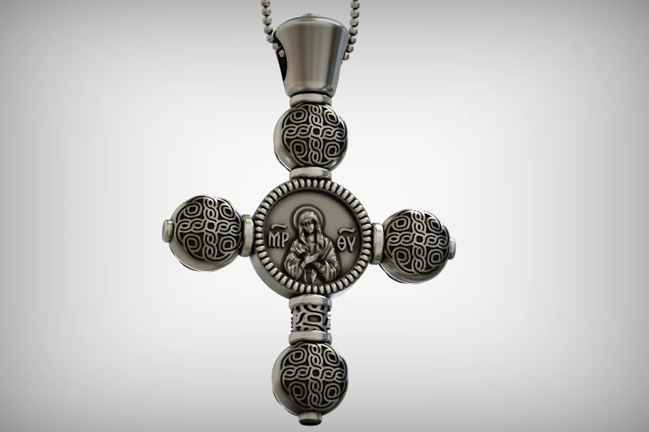 Spherical Bead Orthodox Cross Pendant with Knotwork — view 2