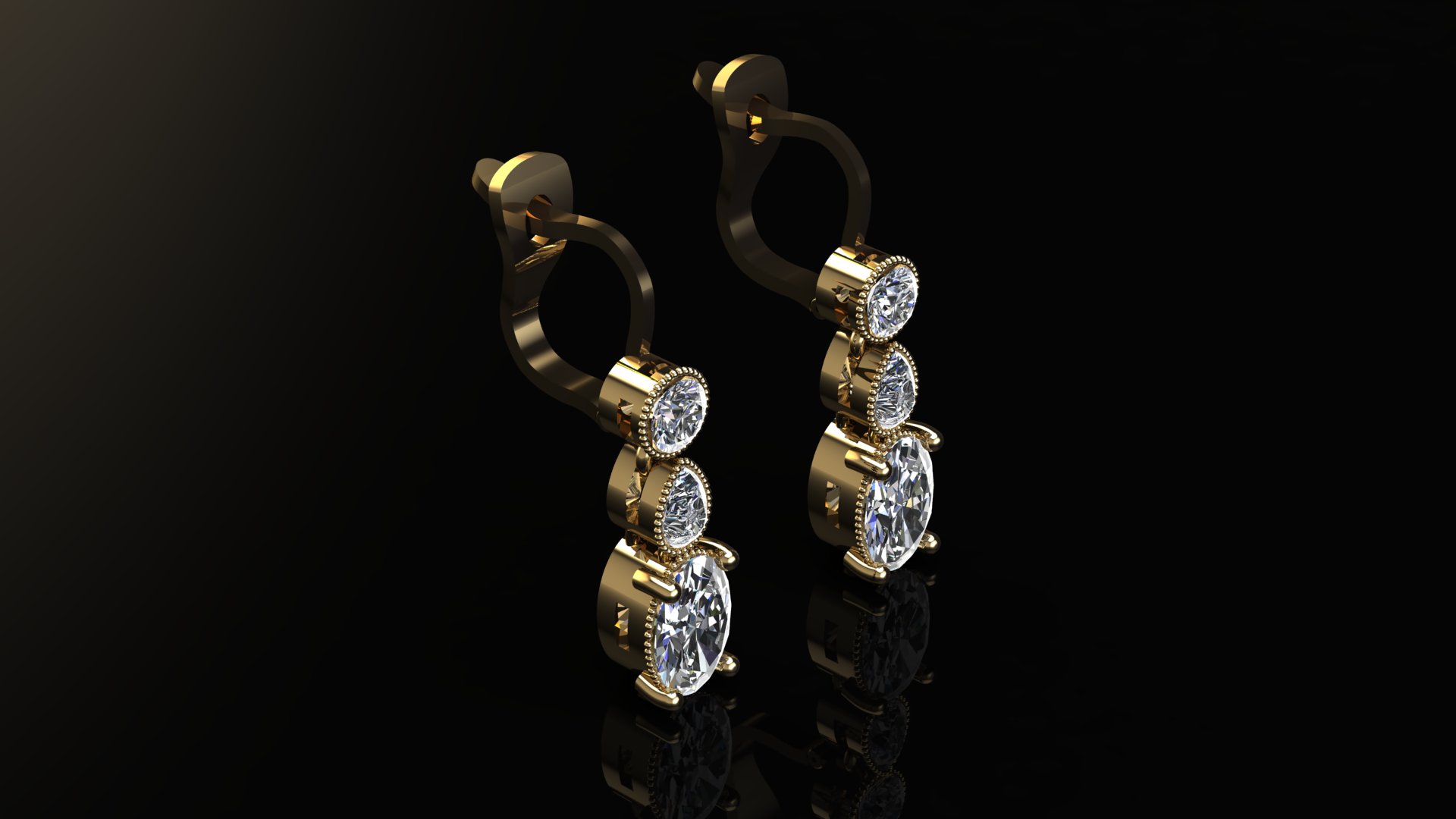 Delicate Three-Stone Stud Earrings