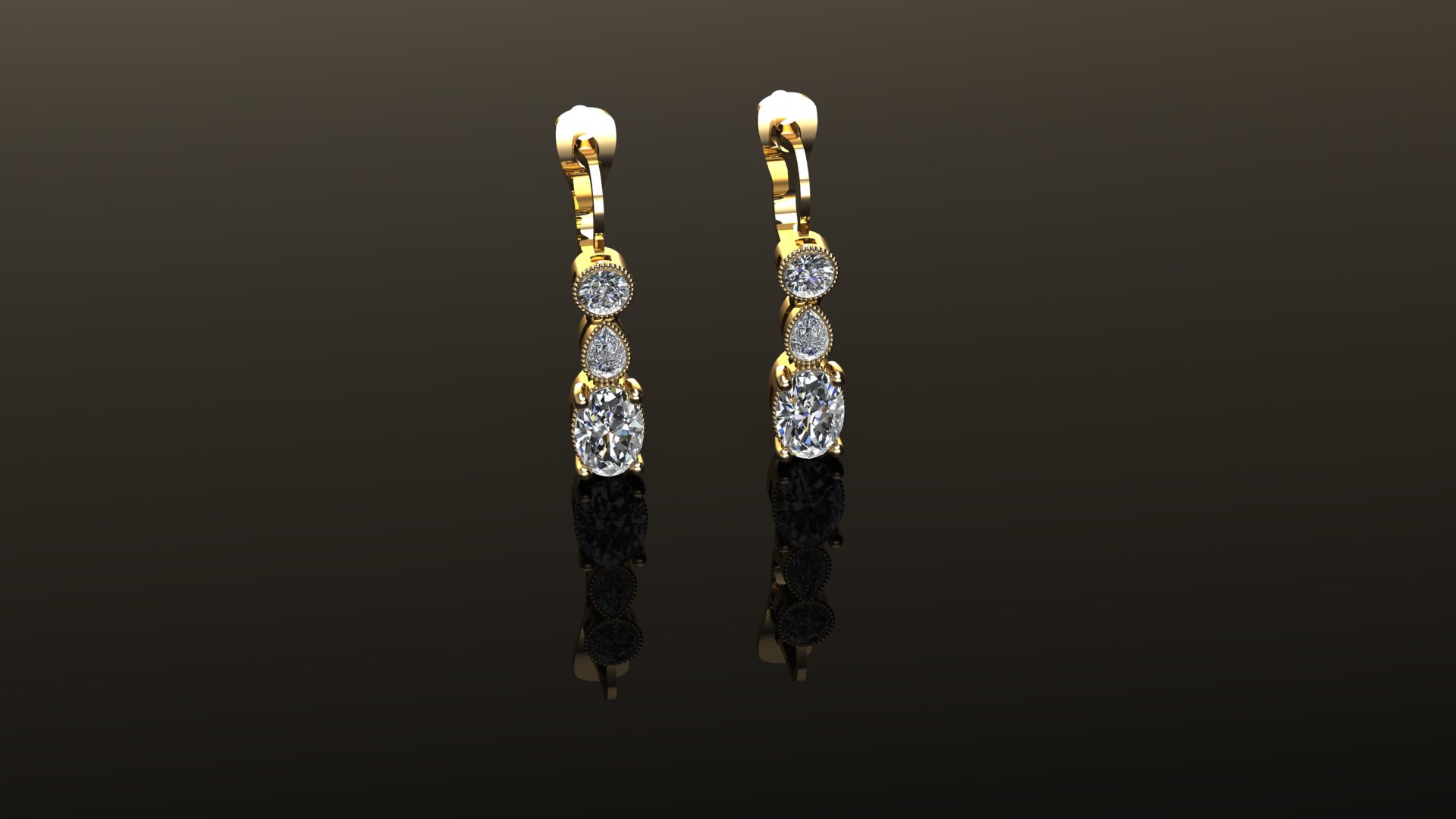 Delicate Three-Stone Stud Earrings — view 2