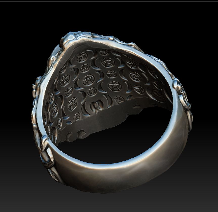 Gothic Witch Head Ring with Pentagrams and Skulls — view 7